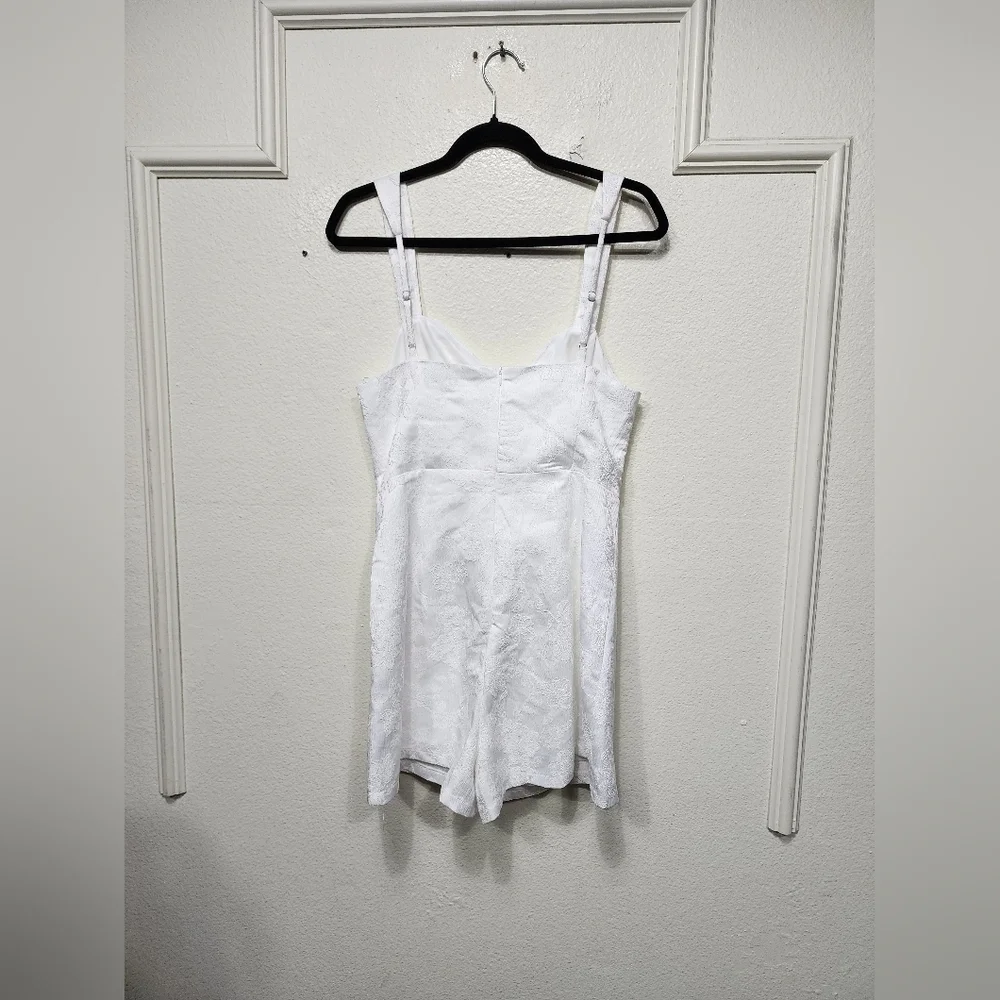 Lulus Elevated Composure White Jacquard Bustier Skort Romper L Wedding Bridal